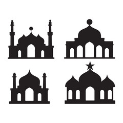 PrintEid Mubarak night mosque silhouette Arabian city black silhouette, silhouette mosque background and transparent, premium vector mosque Islamic