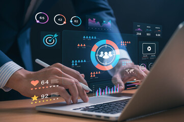 Concept of digital marketing strategy and customer target analysis. business managing customer...