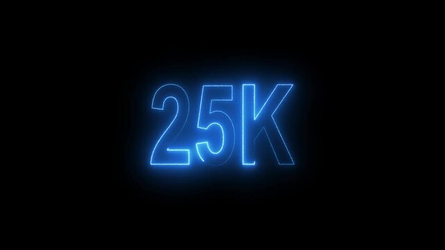 Glowing neon line with 25k Ultra HD video technology icon isolated on black background 25K subscribers modern animation banner design