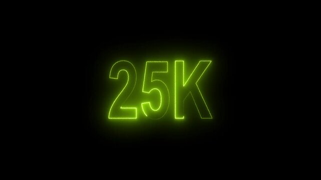 Glowing neon line with 25k Ultra HD video technology icon isolated on black background 25K subscribers modern animation banner design