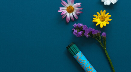 Flowers and incense. Japanese ceremony background. Background material for Memorial service, Obon,...