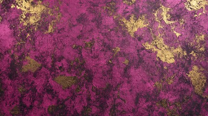 Chaotic patterns in vibrant magenta and shimmering bronze plain background