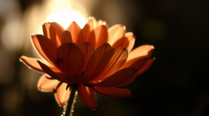 A vibrant orange flower glows warmly in the sunlight, creating a serene and inviting scene.