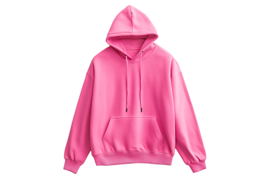 Blank empty pink hoodie sweatshirt mockup template design isolated on transparent PNG background. Clothing and fashion concept.