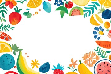 Colorful fruit and floral border design suitable for various creative projects and invitations