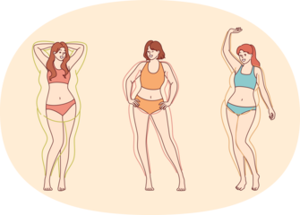 Woman transformation through losing excess weight and gaining built-in body after liposuction surgery. Getting rid of excess weight and belly fat or cellulite that spoils your appearance