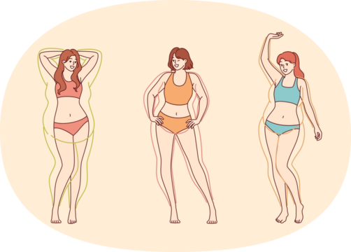 Woman transformation through losing excess weight and gaining built-in body after liposuction surgery. Getting rid of excess weight and belly fat or cellulite that spoils your appearance