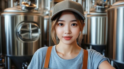 Young Asian Female Brewer in Craft Brewery