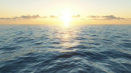 Obraz premium Sunrise over tranquil sea with delicate waves rolling gently, creating ripples of peace and harmony, surrounded by soft clouds and warm colors.