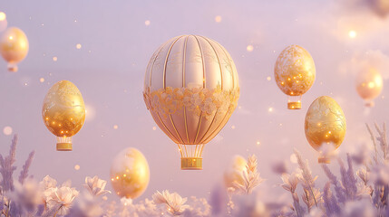 Fototapeta premium Luxurious 3D Easter banner featuring Air balloons.