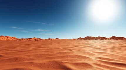 Naklejka premium Vast Arid Desert Landscape Under Bright Blue Sky with Sunlight