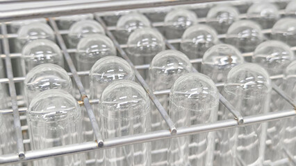 Scientific test tubes in storage. Science experiment concept.