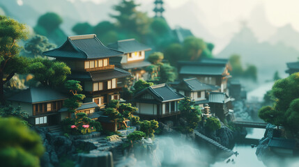 Obraz premium Japandi house in the mountains