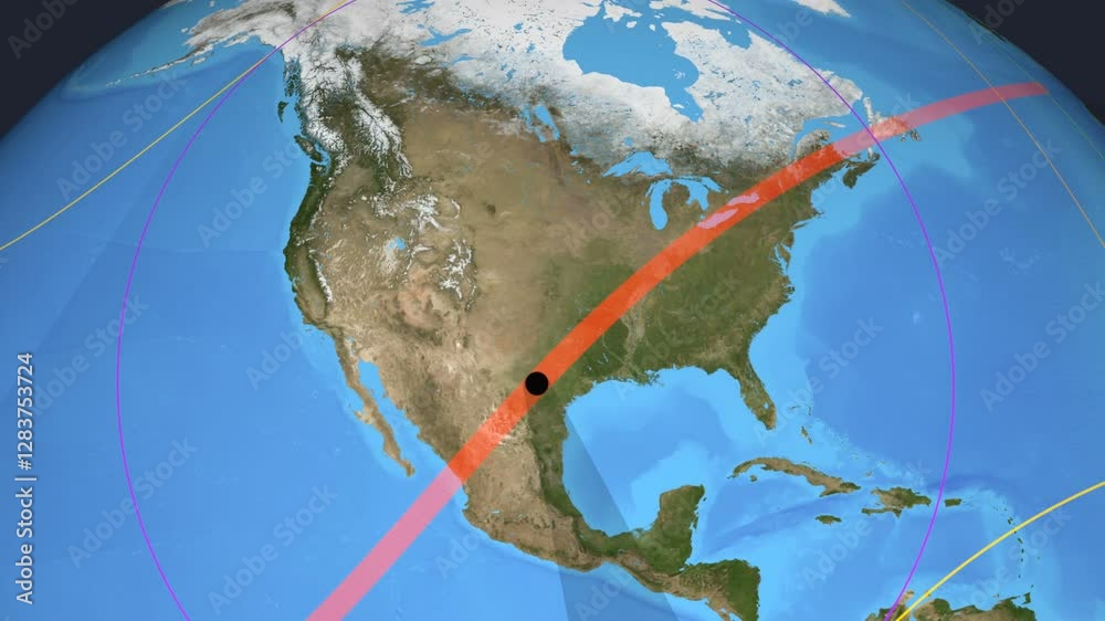 Sticker graphic representation of the path of the moon shadow during a total eclipse over north america. ele