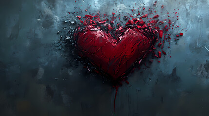 A symbolic representation of love fading away as a heart turns to ash. Fading Memories in Shadows. Illustration