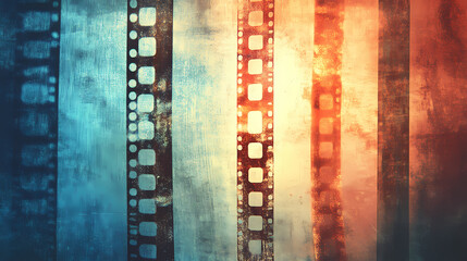 Obraz premium Abstract vintage film strip with a textured background and faded imperfections. Fading Memories in Shadows. Illustration