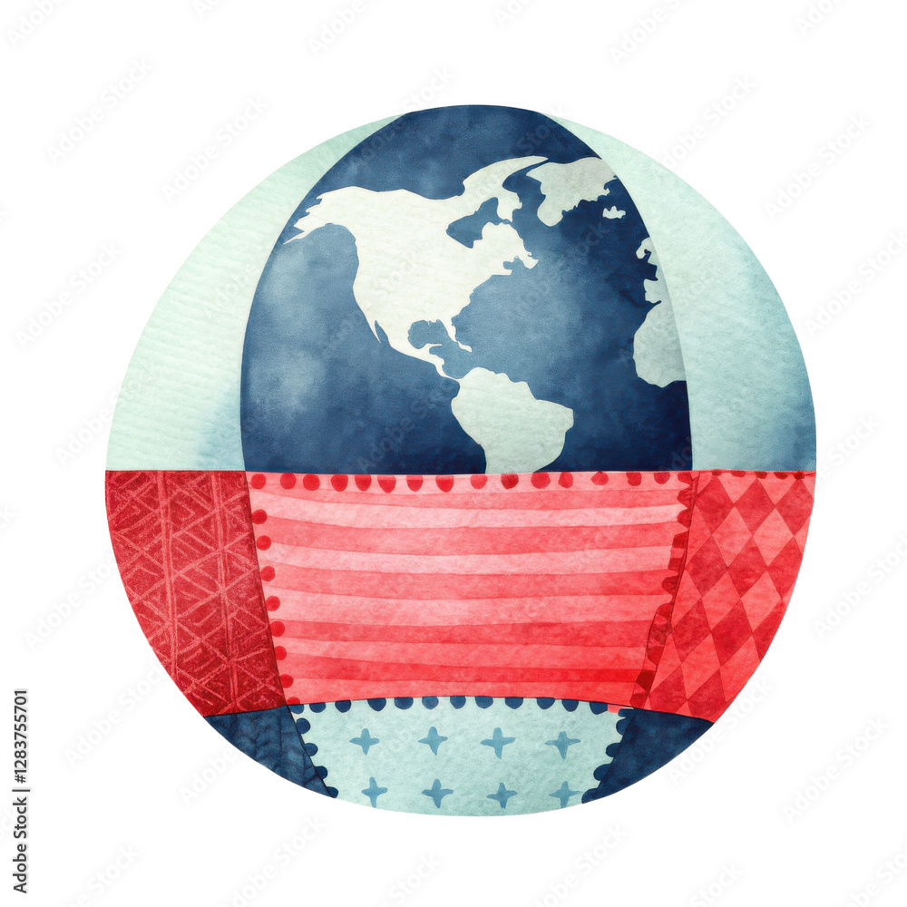 Poster artistic representation of a global map with colorful geometric patterns