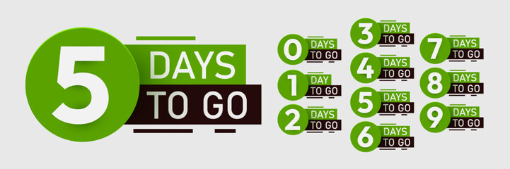 Countdown left days banner. Discounts and sale time. Nine, eight, seven, six, five, four, three, two, one, zero days left. Vector illustration