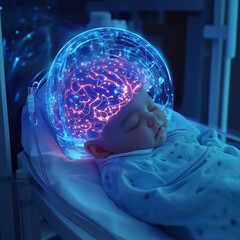 high-tech human brain scan with glowing neuron connections and AI-powered cognitive analysis