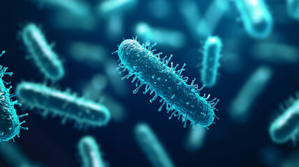 Fototapeta premium Microscopic bacteria movement laboratory scientific visualization digital environment close-up viewpoint microbiology concept