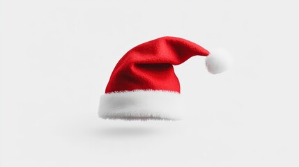 Elegant Red Christmas Santa Hat with White Fur Trim on White Background