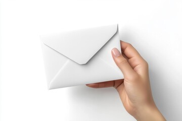 Hand Grasping Blank Postcard in Rotated View Over Crisp White Background