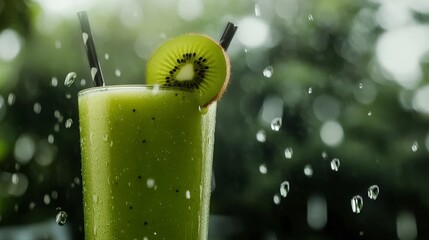 A Refreshing Kiwi Smoothie with Water Drops - A Healthy and Delicious Drink