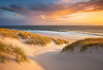Sunset at the beach with colors and dunes