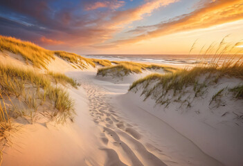 Sunset at the beach with colors and dunes