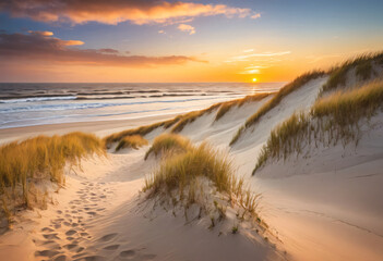 Sunset at the beach with colors and dunes