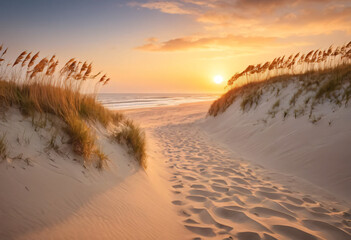 Sunset at the beach with colors and dunes