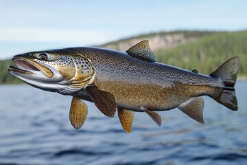 Obraz premium Gigantic Lake Trout Caught in Swedish Waters: A Summer Fishing Trophy for Adventure Seekers