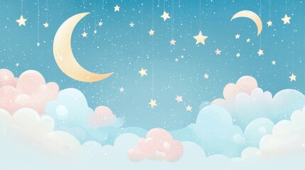 Fototapeta premium Night sky with stars and clouds in a magical fantasy scene with a cute background