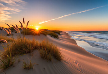Sunset at the beach with colors and dunes