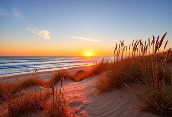 Sunset at the beach with colors and dunes