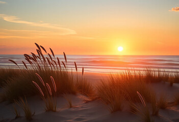 Sunset at the beach with colors and dunes