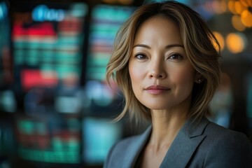 Obraz premium Confident Asian Businesswoman in Modern Office Setting
