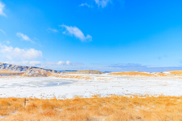 冬の草千里ヶ浜　熊本県阿蘇市　Kusasenrigahama in winter. Kumamoto Pref, Aso City.	