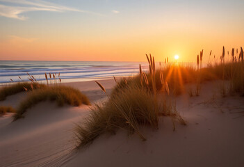 Sunset at the beach with colors and dunes