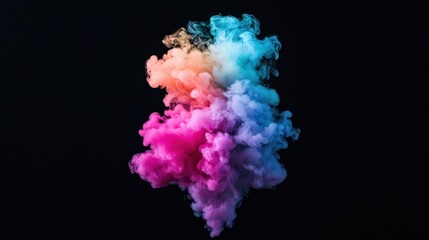Fototapeta premium Abstract colorful smoke cloud on black background with shades of pink, blue, and orange creating a captivating visual effect for artistic designs