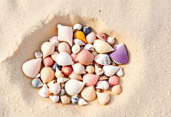 Colorful seashells on the beach