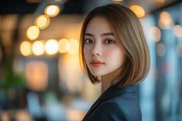 Obraz premium Confident Young Asian Businesswoman in Modern City Setting