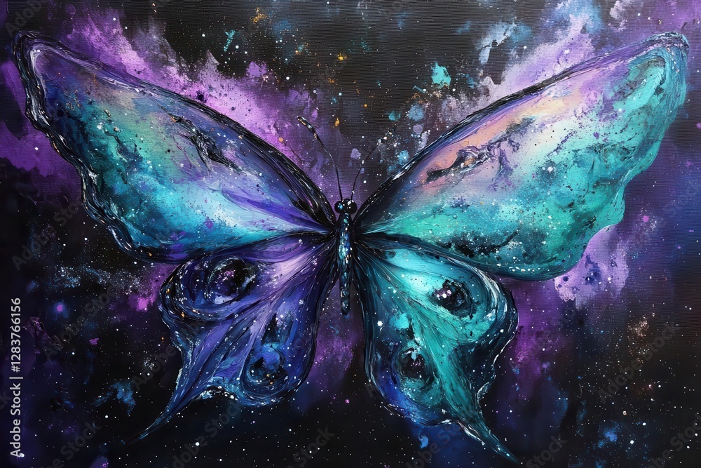 Wall mural cosmic butterfly nebula with iridescent wings of stellar gas, swirling in deep space with scattered 
