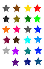 A set of rusted stars with many colors