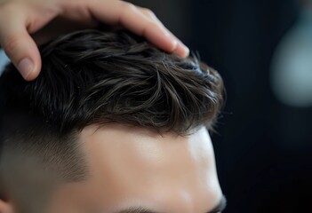Close-up of barber's hand styling men's hair with precision and care