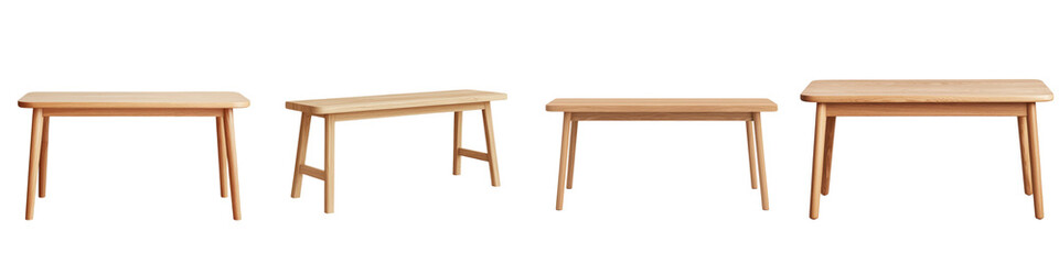 Fototapeta premium Wooden tables in a range of modern minimalist designs suitable for use in home or office interiors The tables feature clean lines natural materials