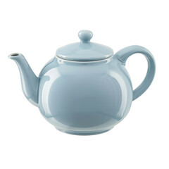 light blue ceramic teapot with smooth finish and round body, featuring lid and curved spout, perfect for serving tea