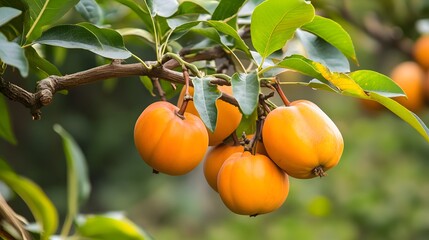 Persimmon tree with a bunch of growing mature Persimmon