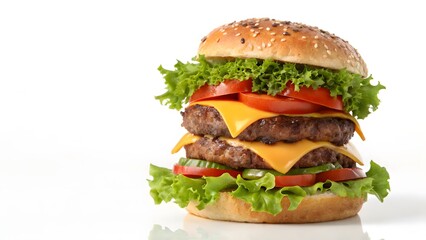 3D illustration of a juicy burger with fresh ingredients, showcasing delicious and appetizing fast food