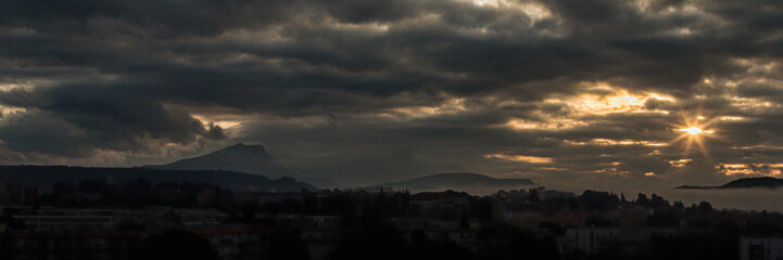 Sainte Victoire mountain in the light of a winter morning
